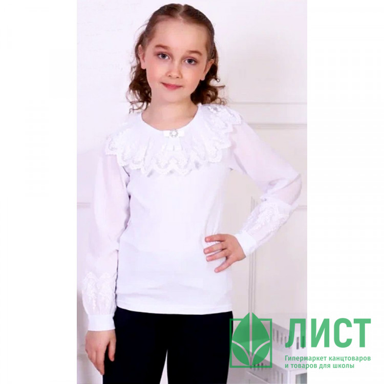 Джемпер для девочки трикотажный (Ликру) длинный рукав цвет белый арт.0090 ФЕЯ