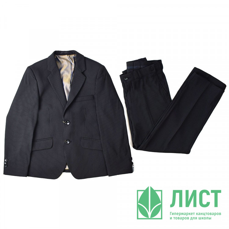 Костюм для мальчика (Bremer) Паркер пиджак классический/брюки зауженные размер 28/122 цвет черный/полоса