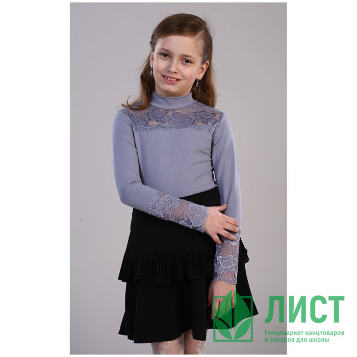 Джемпер для девочки трикотажный (Ликру) длинный рукав цвет серый арт.1014 размер 146