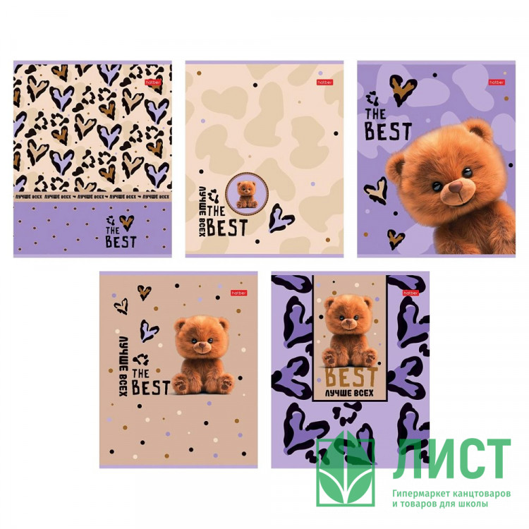 Тетрадь 24 листа клетка (Hatber) Пушистый мишка ассорти арт 24Т5В1