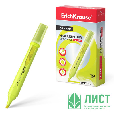 Маркер флуорисцентный ErichKrause Liquid Visioline V-14 Neon 0,6-4мм скош. желтый арт.56027 (Ст.10) Маркер флуорисцентный ErichKrause Liquid Visioline V-14 Neon 0,6-4мм скош. желтый арт.56027 (Ст.10)