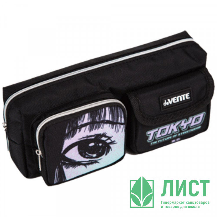 Пенал-косметичка 1 отделение (deVente) Tokyo Style 210x85x60мм объемный карман на молнии, карман на липучке арт.7029421