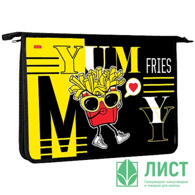 Папка школьная для тетрадей А4 на молнии 2 отделения (Hatber) My fries арт. AMc_23040 Папка школьная для тетрадей А4 на молнии 2 отделения (Hatber) My fries арт. AMc_23040
