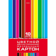 Цветной картон А4 10 листов 10 цветов мелованный двухсторонний Hatber Креатив Сет в папке арт.10Кц4_05934