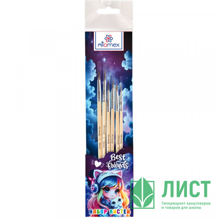 Набор кистей белка 6 штук в наборе Attomex №1,2,3,4,5,6 Лучшие друзья (Best Friends) арт.8072603