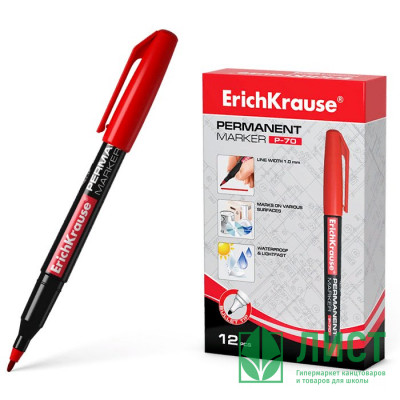 Маркер перманент ErichKrause P-70 круглый 1мм красный арт.37075 (Ст.12) Маркер перманент ErichKrause P-70 круглый 1мм красный арт.37075 (Ст.12)