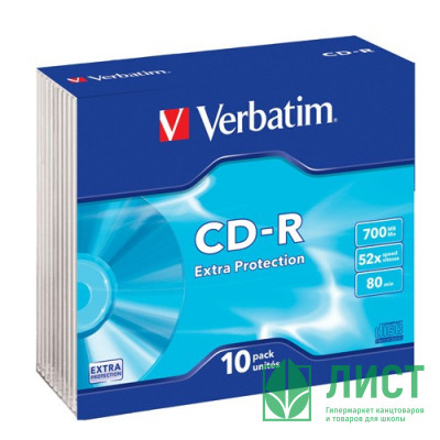 Диск  CD-R Verbatim 700Мб 80мин 52x Slim Case (ст.10) штука Диск  CD-R Verbatim 700Мб 80мин 52x Slim Case (ст.10) штука