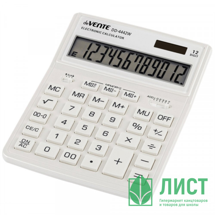 Калькулятор настольный 12 разрядный двойное питание  deVENTE 155*204*33 (DD-4442W) молочный (Ст.1)