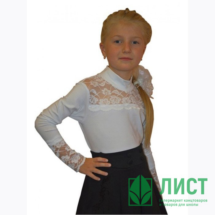 Джемпер для девочки трикотажный (Ликру) длинный рукав цвет голубой арт.1014 Кружевница