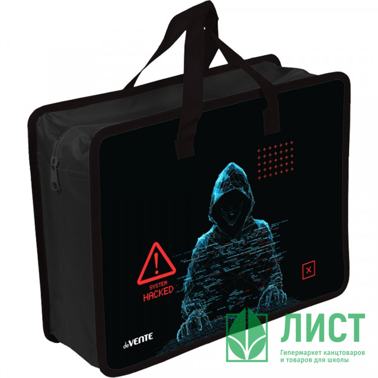 Сумка пластик А4 (deVENTE) на молнии ручка-тесьма Label. Hacker с расширением арт.8057540