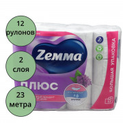 Бумага туалетная 2-слоя втулка 12 рулонов в упаковке фиолетовая Zemma Сирень