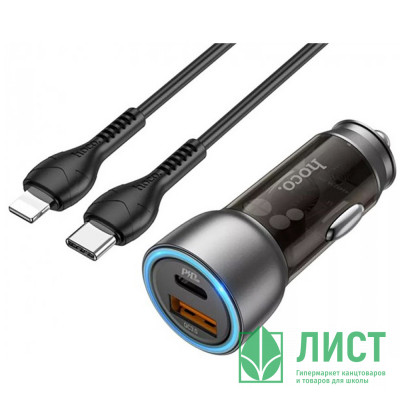 Блок питания автомобильный 1 USB 3.0, Type-C HOCO NZ8, Sprinter, 43Вт, QC3.0, PD, кабель Type-C-8-pin, цвет: коричневый Блок питания автомобильный 1 USB 3.0, Type-C HOCO NZ8, Sprinter, 43Вт, QC3.0, PD, кабель Type-C-8-pin, цвет: коричневый
