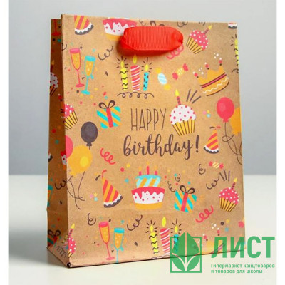 Пакет подароч. крафт 12*15*5.5см «Happy birthday» арт.4764573 Пакет подароч. крафт 12*15*5.5см «Happy birthday» арт.4764573