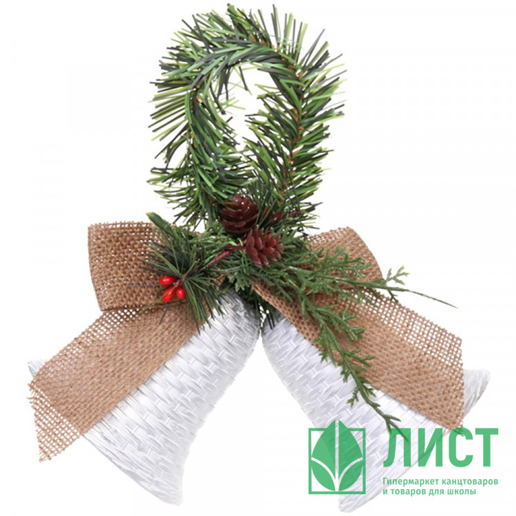 Украшение декор.подвеска пластик "Колокольчики. Хвоя, шишки" 19см цв.серебро арт.196-0215