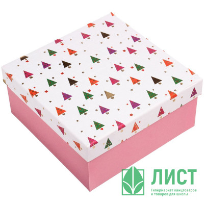 Коробка подарочная 18*18*8,5см &quot;Ёлочки-иголочки&quot; арт.775-0916 Коробка подарочная 18*18*8,5см "Ёлочки-иголочки" арт.775-0916