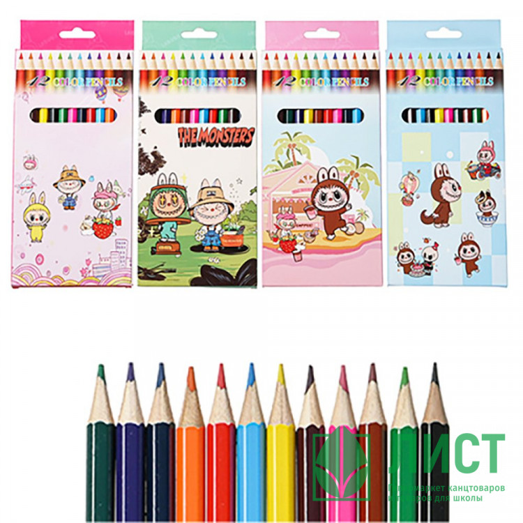 Карандаши цветные (Mazari) Зубастик 12 цветов 2,5мм шестигранные арт.M-7123-12