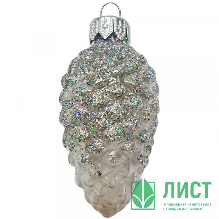 Украшение на ёлку стекло 08см "Шишка в снегу" прозрачная серебро п/у арт.ФУ-2-90/П2