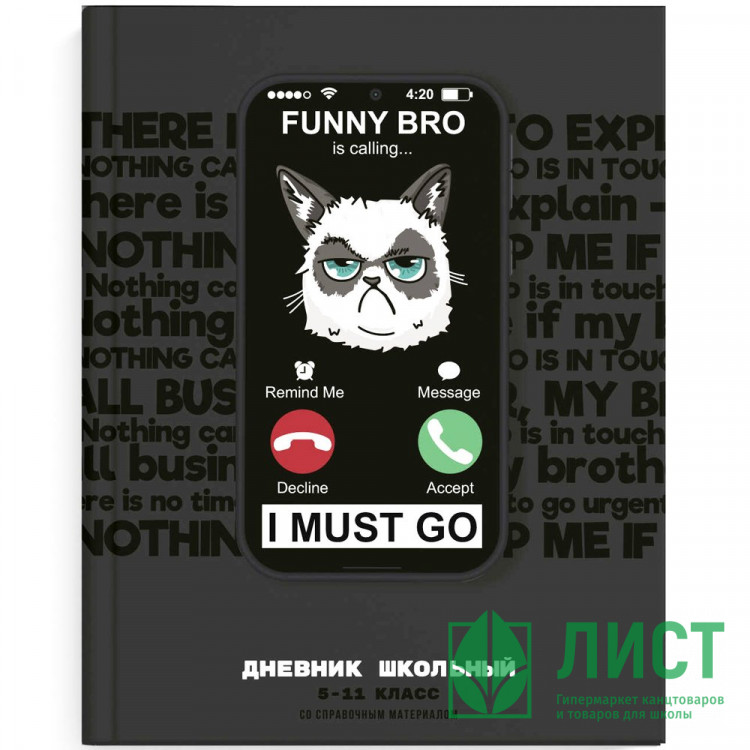 Дневник для старших классов твердая обложка (Феникс) Хмурый кот глянцевая ламинация арт.69720