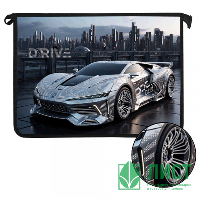 Папка школьная для тетрадей А4 на молнии (Оникс) Silver auto дизайн с двух сторон фольга арт.ПТ-83-12