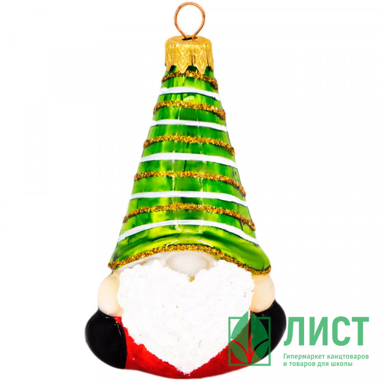 Украшение декоративное стекло 9,5см "Веселый бородач 2" красный-зеленым п/у арт.ФУ-598/2