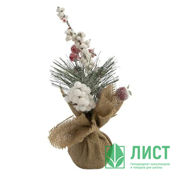Композиция новогодняя настольная в мешке "Заснеженная веточка"  25*14см арт.82207