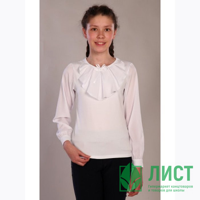 Джемпер для девочки трикотажный (Ликру) длинный рукав цвет белый арт.0011 МИЛЕНУШКА размерный ряд 32/128-36/140