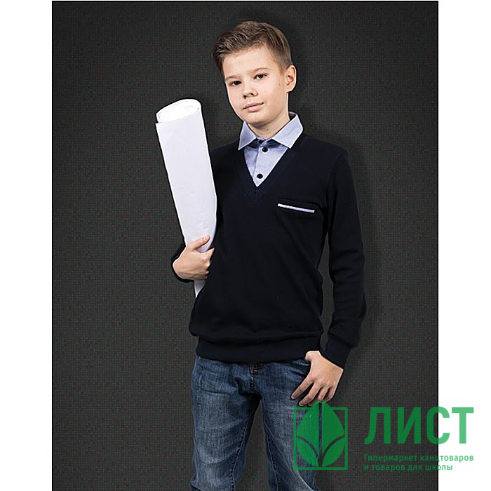 Джемпер-обманка для мальчика (Денита) арт.618 размер 164 цвет темно-синий/синяя полоса