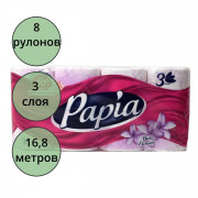 Бумага туалетная 3-слоя втулка 8 рулонов в упаковке Papia белая Балийский цветок
