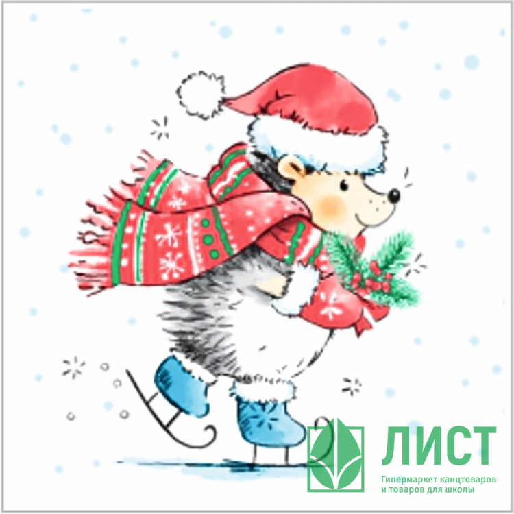 Салфетки бумажные 24*24см 1 слой 40шт/уп. Desna "Ёжик на коньках" арт.25196