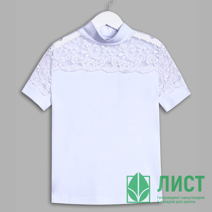 Блузка для девочки трикотажная (Делорас) короткий рукав цвет белый арт.Z61653S размер 30/122