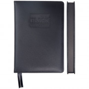 Ежедневник датированный 2026 deVENTE "TOTAL BLACK" A5 (145 ммx205 мм) 336 стр, белая бумага 70 г/м² с черным срезом, печать в 2 краски, твердая обложка из искусственной кожи с поролоном, отстрочка, аппликация rubber patсh, черный форзац, перфорация, закру