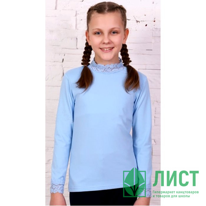 Джемпер для девочки трикотажный (Ликру) длинный рукав цвет голубой арт.0066 Агата размерный ряд 32/128-40/158