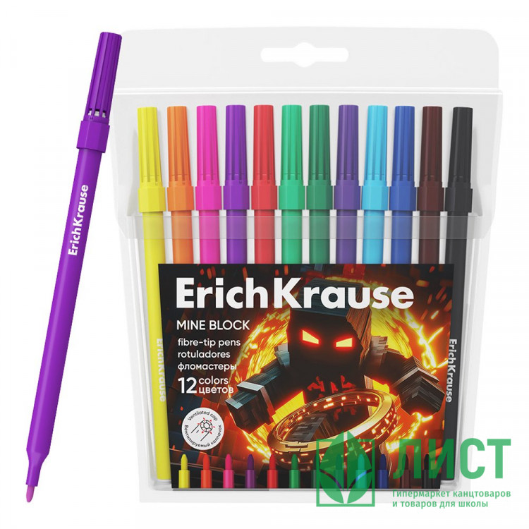 Фломастеры (ErichKrause) Mine Block 12 цветов арт.65031