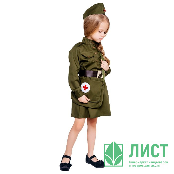 Костюм Д Военная медсестра (гимнастерка,юбка,пилотка,ремень,сумка) р.38(146) арт.2038 к-18-38-146