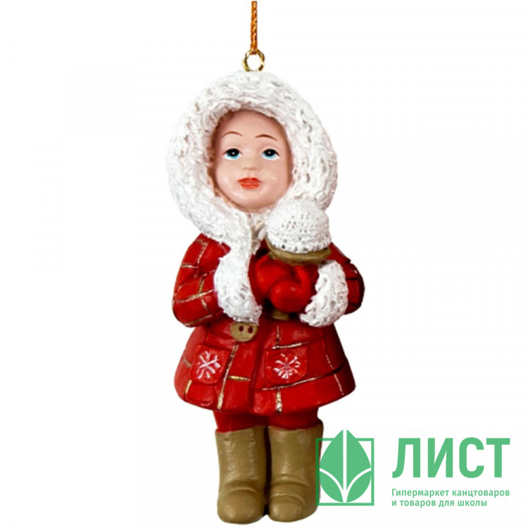 Украшение декор.подвеска фигурка (Серия СССР) "Девочка в шубке" 05,5см цв.красн/белый арт.95529