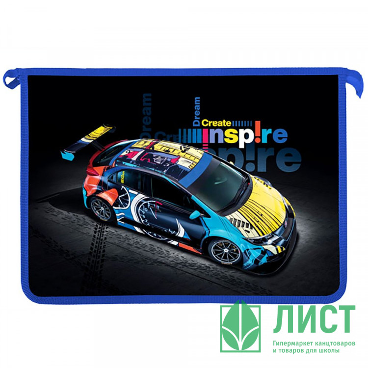 Папка школьная для тетрадей А4 на молнии (Оникс) Цветное авто дизайн с двух сторон арт ПТ-835