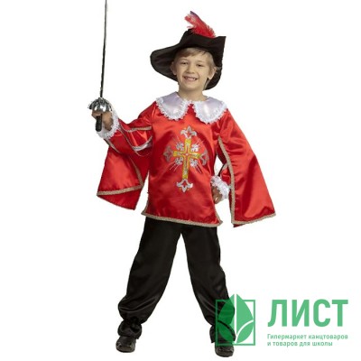Костюм для мальчика Мушкетер красный (плащ,брюки,шляпа,шпага) р.28/110-40/158 ткань арт.7003-2 Костюм для мальчика Мушкетер красный (плащ,брюки,шляпа,шпага) р.28/110-40/158 ткань арт.7003-2