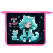 Папка школьная для тетрадей А5 на молнии (Оникс) Яркая нэко арт ПТ-735 дизайн с двух сторон