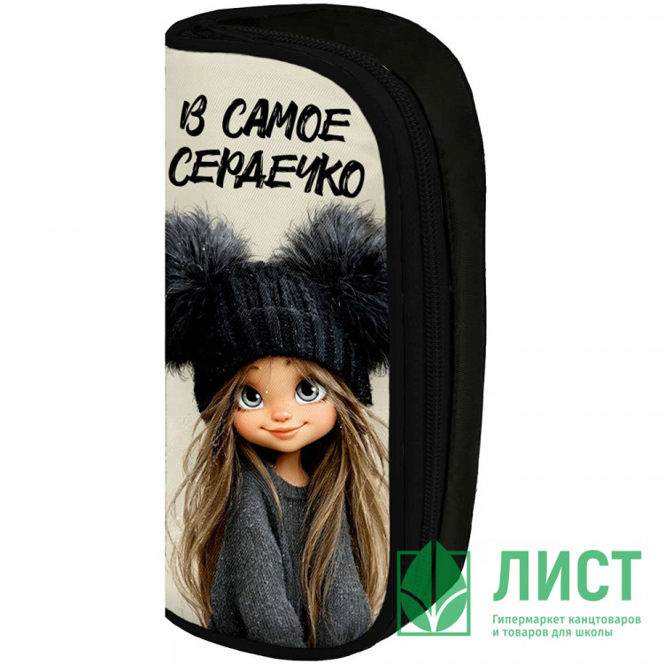 Пенал-косметичка 1 отделение Феникс Девчонка в шапке 205х90х55мм сублимационная печать арт.72108