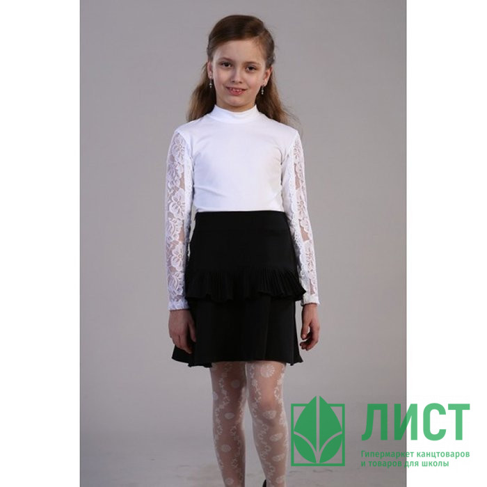 Джемпер для девочки трикотажный (Ликру) длинный рукав цвет белый арт.1077 ПРИНЦЕССА Школы.3 размерный ряд 36/146-42/164