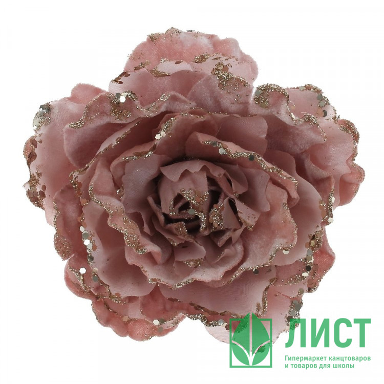 Украшение декор. на клипсе "Цветок. Роза" 16см цв.розовый арт.761549