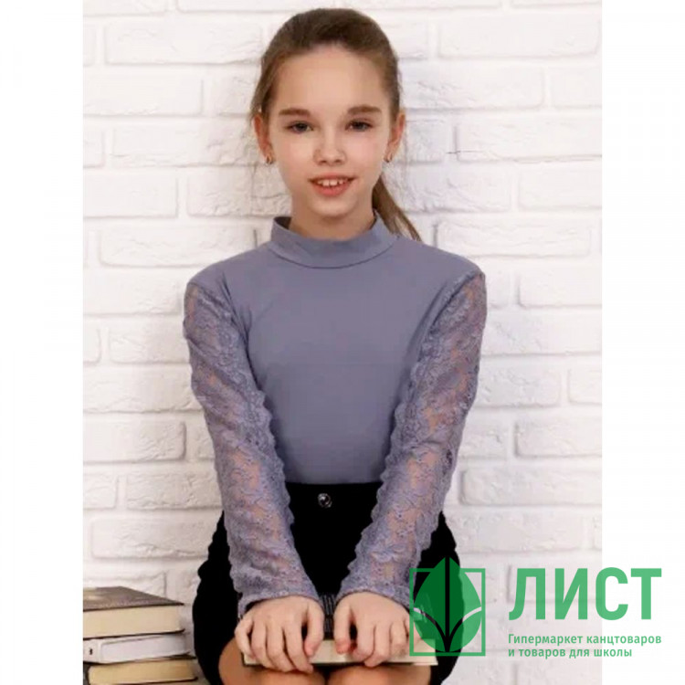 Джемпер для девочки трикотажный (Ликру) длинный рукав цвет голубой арт.1077 ПРИНЦЕССА Школы.3 размерный ряд 32/128-36/140
