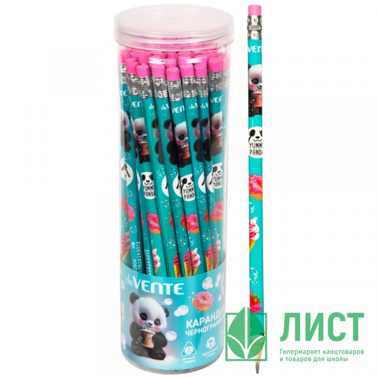 Карандаш черно-графитный deVENTE с ластиком HB Yummy Panda корпус трехгранный арт.5032502