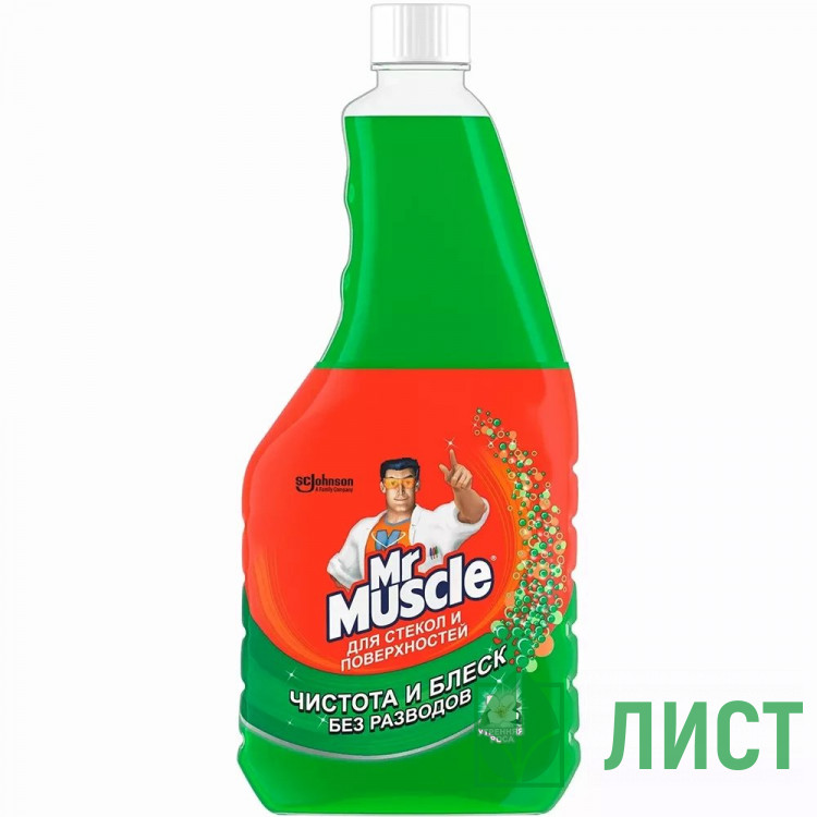 Чистящее средство для стекол 530мл Mr Muscle запасной блок Утренняя роса (Зелёный) (Ст.12)
