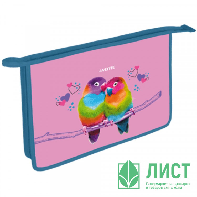 Папка школьная для тетрадей А4 на молнии (deVENTE) Lovebirds с покрытием из фольги с тисн. арт.8053304