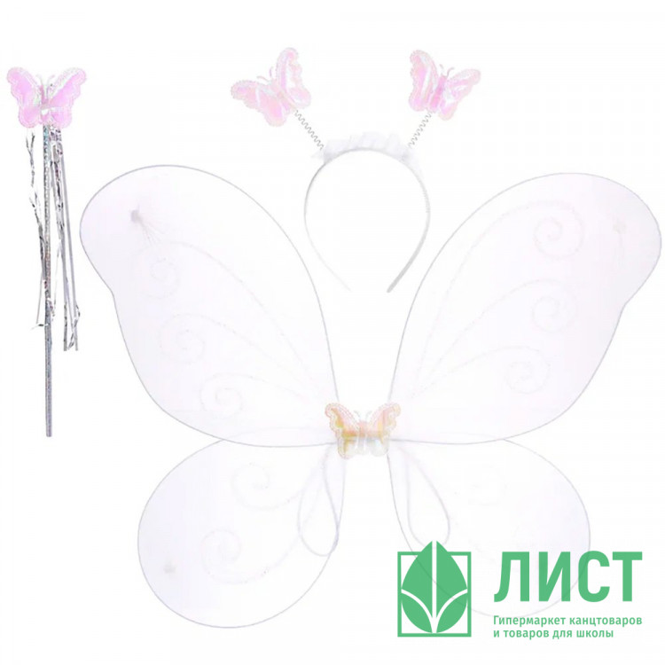 Набор карнавальный "Нежная принцесса" (ободок, крылья, палочка) цв.белый, цв.черный арт.776-492