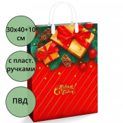 Пакет ПВД с пластиковыми ручками 30*40+10см НГ Красное рождество