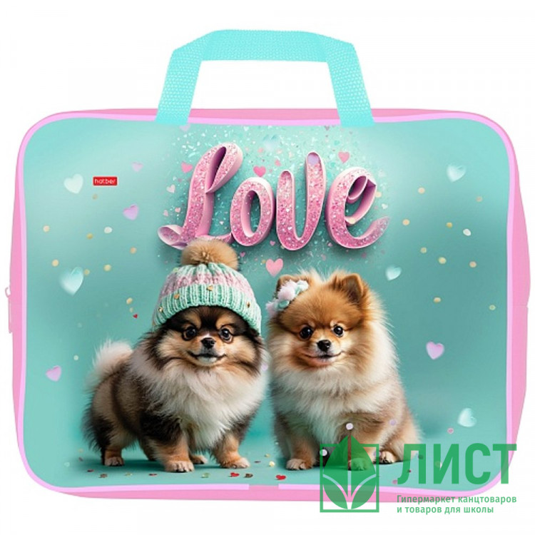 Папка А4 текстиль на молнии ручка-тесьма (Hatber) Пушистое счастье арт.NSn_32104