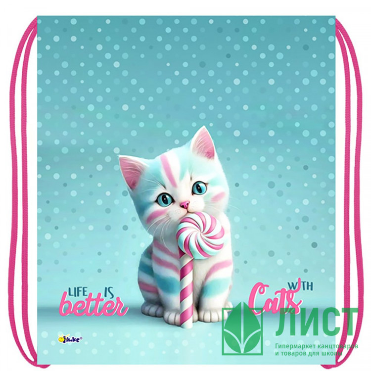 Сумка для сменной обуви 1 отделение Оникс МО-27-1 Котик Карамелька 410х490 мм