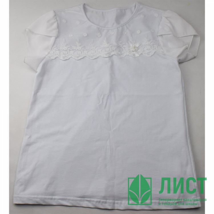 Джемпер для девочки трикотажный (Ликру) короткий рукав цвет белый арт.0232 МИМОЗА размерный ряд 32/128-42/164